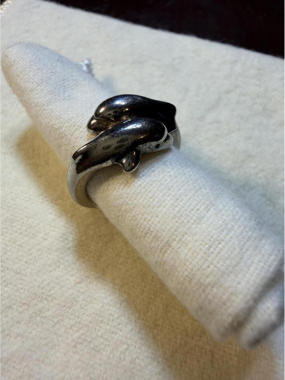 Vintage Sterling Silver Dolphin Bypass Wrap Ring Size 5